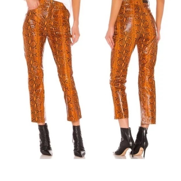 GRLFRND Shiloh 100% Leather, Orange Snake print pants 🧡sz 27 NWT! - Picture 5 of 8